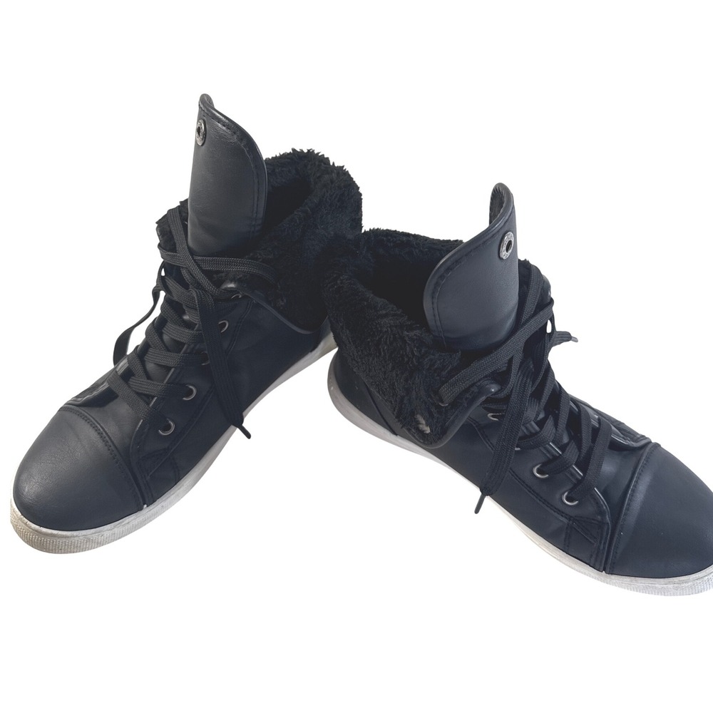 Womens Upscale Black fur lined High Top Sneakers‎ Lace Up Shoe 9.5 (40)